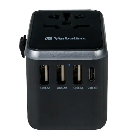 Verbatim 49546 Universální cestovní adaptér černá / CEE7 / 100-250 V / 3x USB-A / USB-C