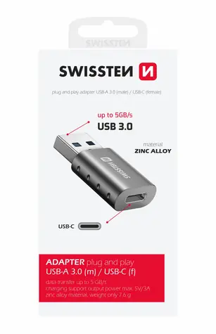 SWISSTEN Adaptér USB-A(M) - USB-C(F)