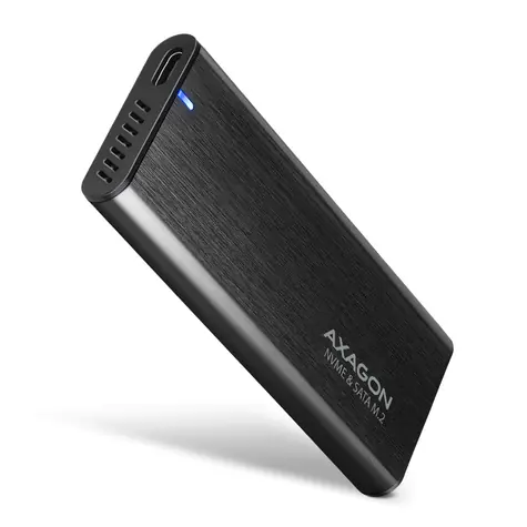 AXAGON EEM2-SB2, USB-C 10Gbps - M.2 NVMe & SATA SSD kovový RAW box, bezšroubkový, černý