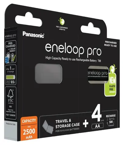 Panasonic Eneloop Pro Nabíjecí baterie AA 2500 mAh 4ks / Ni-MH / blistr & cestovní pouzdro