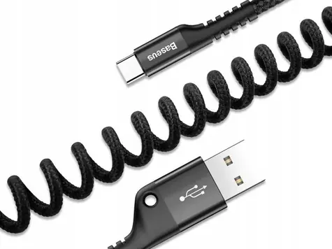 Baseus CATSR-01 Spirálový kabel USB-A (M) - USB-C (M) 1 m černá
