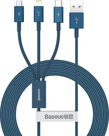 Baseus CAMLTYS-03 Kabel USB-A (M) - Micro USB (M) & Lightning (M) & USB-C (M) 1.5 m modrá