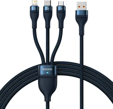 Baseus CASS030003 Kabel USB-A (M) - Micro USB (M) & Lightning (M) & USB-C (M) 1.2 m modrá / 100W