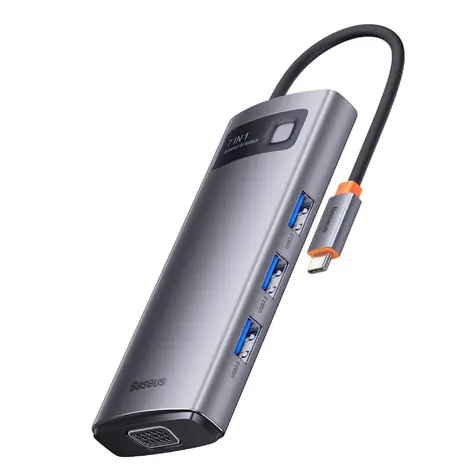 Baseus WKWG040013 Metal Gleam Dokovací stanice / 3x USB 3.0 / HDMI / USB-C PD / VGA / Ethernet RJ45