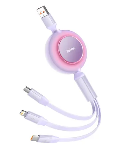 Baseus CAMJ010105 Kabel USB-A (M) - Micro USB (M) & Lightning (M) & USB-C 66W (M) 1.1 m fialová