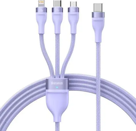 Baseus CASS030205 Kabel USB-A (M) & USB-C (M) - Micro USB 18W (M) & Lightning 20W (M) & USB-C 100W (M) 1.5 m fialová