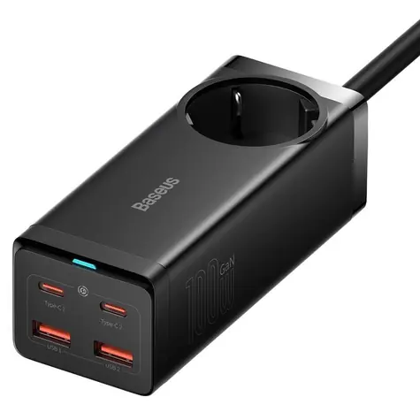 Baseus PSZM000401 GaN3 Pro Rychlonabijecí síťová nabiječka černá / 2x USB / 2x USB-C / AC / 100W 