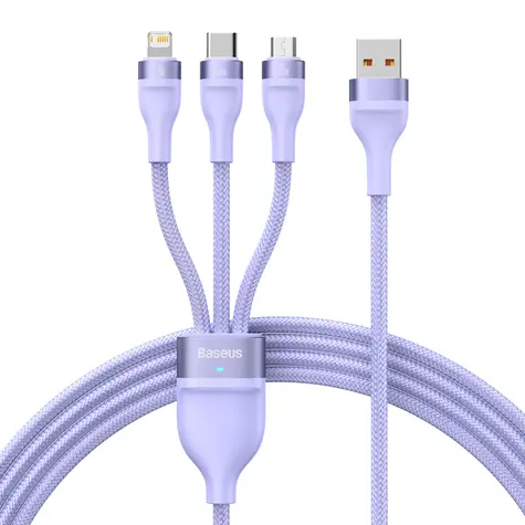 Baseus CASS040005 Kabel USB-A (M) - Micro USB 18W (M) & Lightning (M) & USB-C 66W (M) 1.2 m fialová