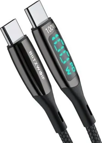 BlitzWolf BW-TC23 napájecí kabel s displejem USB-C (M) - USB-C (M) 0.9m černá