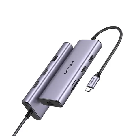 UGREEN CM490 Replikátor portů 9-in-1 USB-C / 2x USB-A 3.0 / USB-A 2.0 / 2x HDMI 4K/60Hz / SD/TF / RJ45