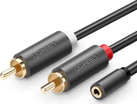 UGREEN AV102 Adaptér 2x RCA (Cinch - M) - 3.5 mm jack (F) 2 m černá