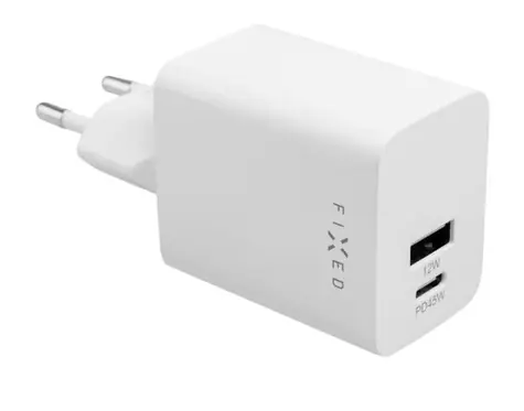 FIXED Mini Síťová nabíječka s USB-C a USB výstupem bílá / Podpora PD / 45W