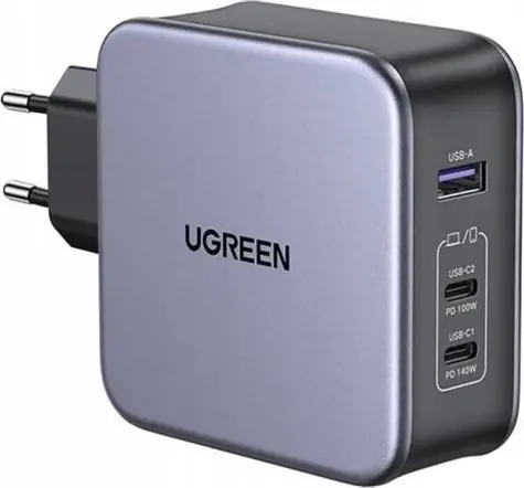 UGREEN USB-A 2xUSB-C 140W GaN Rychlonabíječka šedá / USB-C/C kabel 2 m / 2x USB-C / 1x USB-A