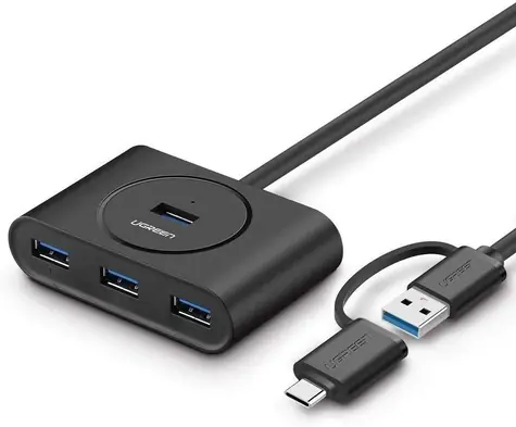 UGREEN USB HUB USB 3.0 + USB-C černá / 3.1 4-ports OTG