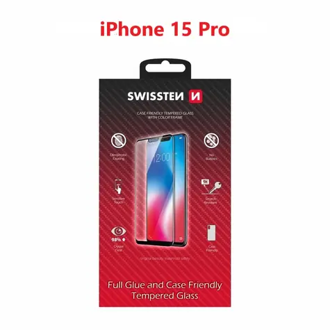 SWISSTEN FULL GLUE COLOR FRAME CASE FRIENDLY sklo pro Apple iPhone 15 Pro černá