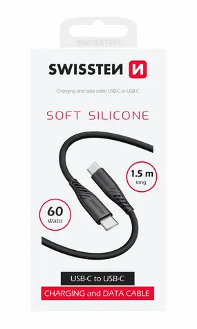 SWISSTEN SOFT SILICONE datový kabel USB-C 1.5m černá / 60W / 3A / 1x USB-C(M) / 1x USB-C(M)