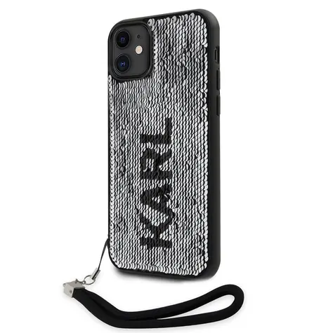 Karl Lagerfeld Sequins Reversible Zadní Kryt pro Apple iPhone 11 černo-stříbrná