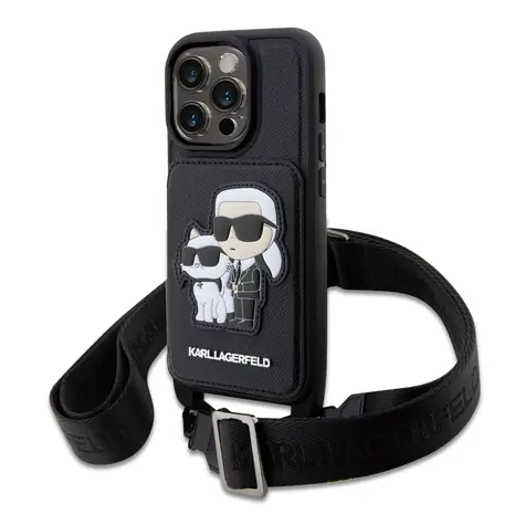 Karl Lagerfeld Saffiano Crossbody Karl and Choupette NFT Kryt pro Apple iPhone 14 Pro Max černá