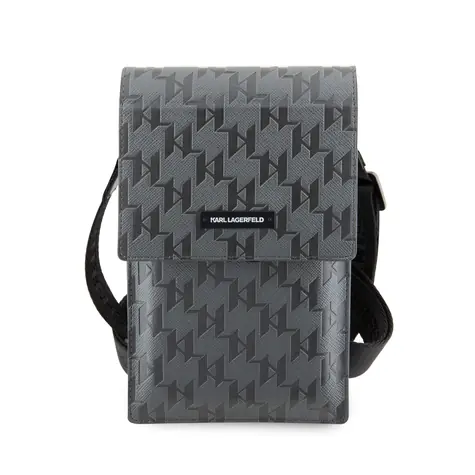 Karl Lagerfeld Saffiano Monogram Wallet Phone Bag stříbrná