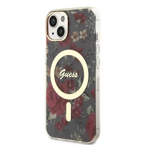 GUESS PC/TPU Flowers IML MagSafe Kompatibilní Zadní Kryt pro Apple iPhone 14 kaki