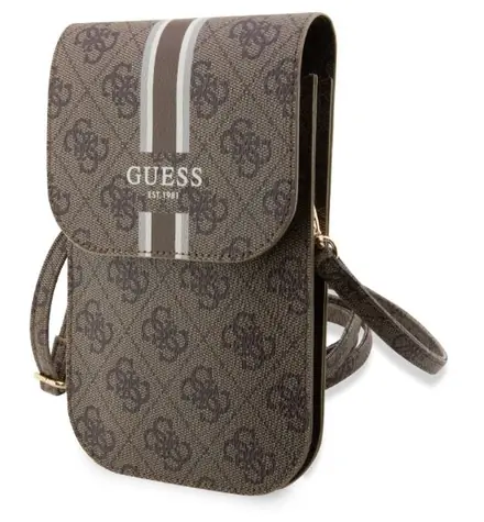 GUESS PU 4G Printed Stripes Phone Bag hnědá