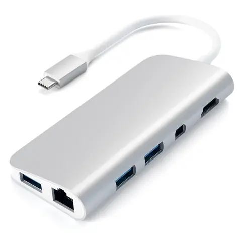 Satechi ST-TCMM8PAS USB Hub / USB-C & HDMI / USB-C / RJ45 / 3x USB 3.0 / SD & Micro SD / Mini DP
