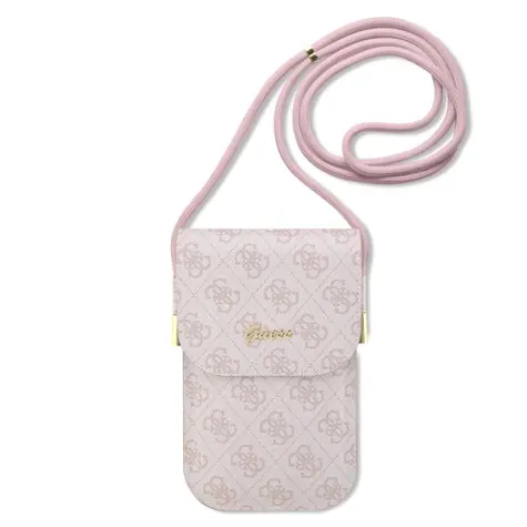 GUESS PU 4G Metal Logo Script Phone Bag růžová