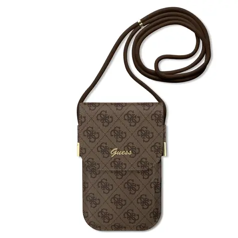 GUESS PU 4G Metal Logo Script Phone Bag hnědá