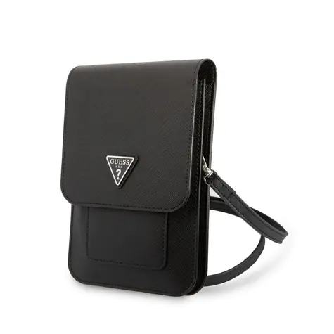 GUESS PU Saffiano Triangle Logo Phone Bag černá
