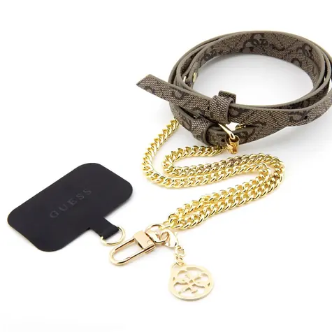 GUESS Crossbody Popruh PU 4G Chain with Charm zlato-hnědá