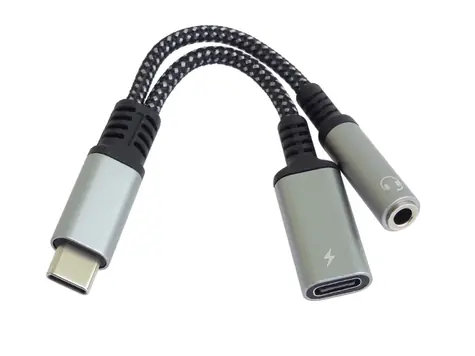 PremiumCord Redukce USB-C(M) na 3.5mm jack(F) s DAC chipem + USB-C(F) pro nabíjení 13cm