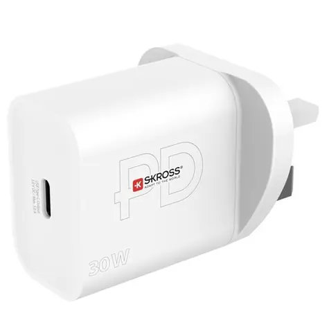 SKROSS Rychlonabijecí adaptér bílá / 1x USB-C / 30W / UK zásuvka typ G 