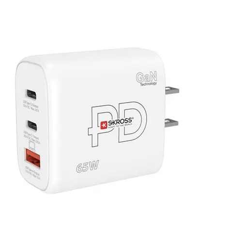 SKROSS Rychlonabijecí adaptér GaN US bílá / 1x USB-A / 2x USB-C / 65W / US zásuvka typ A
