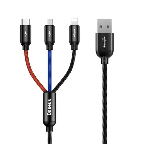 Baseus CAMLT-ASY01 Kabel USB-A (M) - USB-C (M) & Lightning (M) & Micro-USB (M) 0.3 m černá