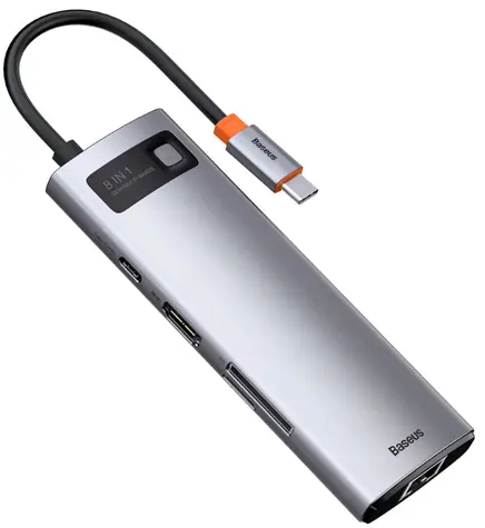 Baseus CAHUB-CV0G Metal Gleam Series Dokovací stanice / 3x USB 3.0 / 1x HDMI / 1x USB-C / 1x RJ45 / microSD/SD
