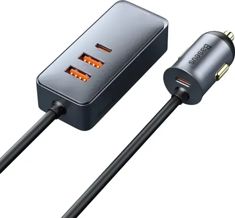Baseus CCBT-A0G Share Together nabiječka do auta s prodlužovacím kabelem šedá / 2x USB-A / 2x USB-C / 120W