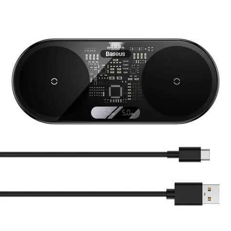 Baseus WXSX010101 Bezdrátová nabiječka 2v1 černá / LED displej / 20W