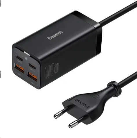 Baseus CCGP000101 GaN3 Pro Rychlonabijecí adaptér černá / 2x USB-C / 2x USB-A / 100W