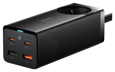 Baseus PSZM000901 GaN3 Pro Rychlonabijecí adaptér černá / 2x USB-A / 2x USB-C / 1x AC / 65W