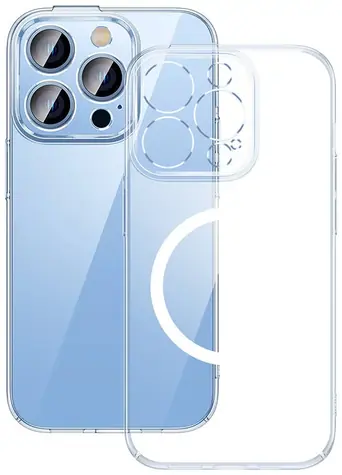 Baseus ARJC010102 Crystal Transparent Magnetic Kryt pro Apple iPhone 14 Pro Max čirá / MagSafe / + Ochranné sklo 