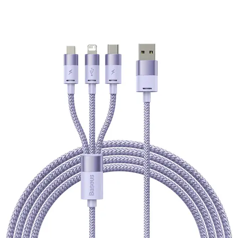 Baseus CAXS000005 Kabel USB-A (M) - Micro-USB (M) & USB-C (M) & Lightning (M) 1.2 m fialová