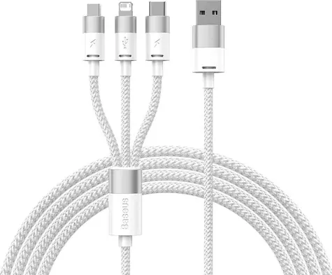 Baseus CAXS000002 Kabel USB-A (M) - Micro-USB (M) & USB-C (M) & Lightning (M) 1.2 m bílá