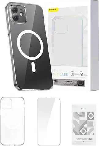 Baseus ARSJ010302 Magnetic Crystal Kryt pro Apple iPhone 12 čirá / + ochranné sklo / + čisticí sada