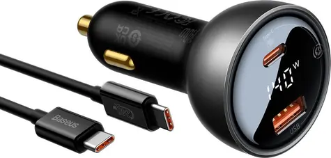 BaseusCGZX070001 Superme Nabiječka do auta černá / 1x USB-A / 1x USB-C / 140W / + kabebl USB-C (M) - USB-C (M) 1 m