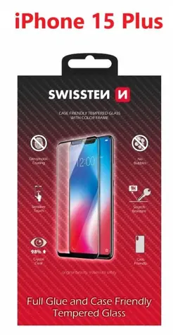 SWISSTEN FULL GLUE COLOR FRAME CASE FRIENDLY sklo pro Apple iPhone 15 Plus černá