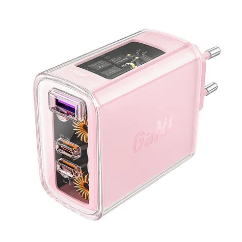 Acefast Exploration series PD65W GaN nabíječka růžová / 2x USB-C / 1x USB-A / 65W