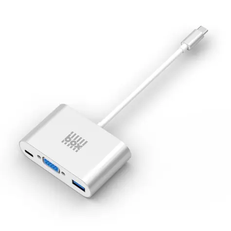 BOX Products Adaptér USB-C (M) - VGA (F) &USB-C (F) & USB-A (F)  0.12 m stříbrná