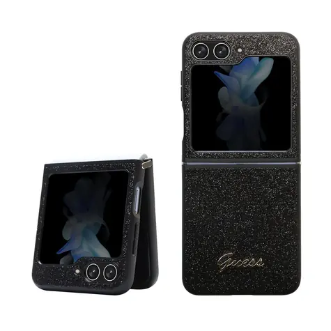 Guess PC/TPU Glitter Flakes Metal Logo Zadní Kryt pro Samsung Galaxy Z Flip 5 černá / doprodej