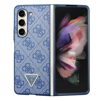 Guess 4G PU Leather Triangle Zadní Kryt pro Samsung Galaxy Z Fold 5 modrá
