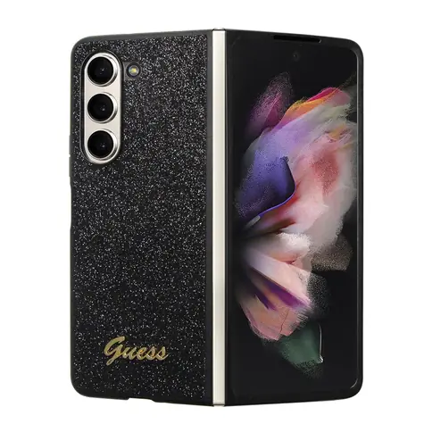 Guess PC/TPU Glitter Flakes Metal Logo Zadní Kryt pro Samsung Galaxy Z Fold 5 černá